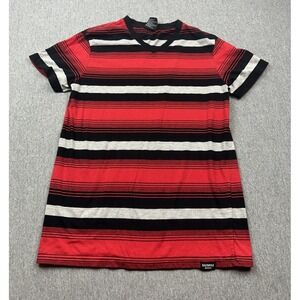 Southpole TShirt‎ Mens Medium Red Black Gray Striped Short Sleeve V-Neck Y2K